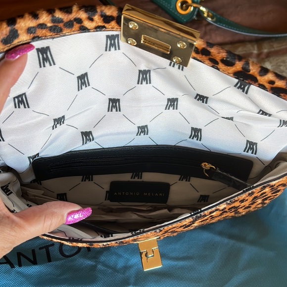 Antonio Melani Calf Hair Leopard Print and aqua green Shoulder Bag and handbag - Picture 3 of 4